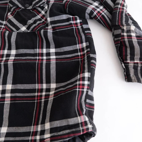 Dickies Black Red Checker Button Up Removable Hood Quilt Stitch Lined Shacket XL - Picture 7 of 15